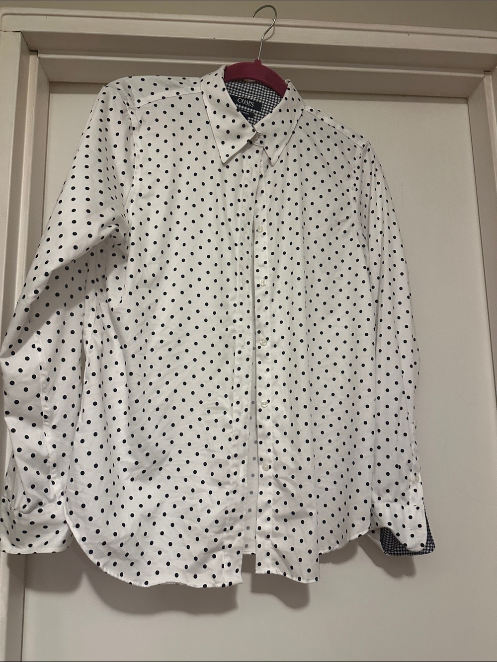 Chaps White Blouse with Black Polka Dots